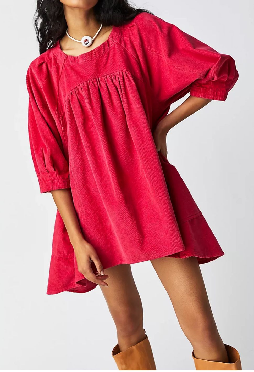 Free People Women's XS Pink Corduroy Puff Sleeve Tunic Top