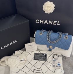 CHANEL Small Classic Blue Caviar Leather Double Flap Bag Gold Hardware