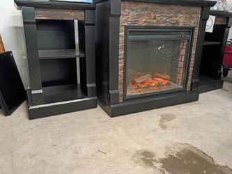 Electric Fire Place with two side shelves