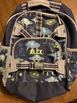 Pottery Barn Kids Large Backpack. Monogrammed ALEX. Glow in the dark UFOs