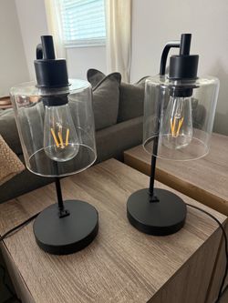 Set of 2 Industrial Table Lamps with Glass Shade