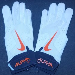 Brand New Nike Alpha Huarache Elite Baseball Batting Gloves White Black Orange Men Size Large