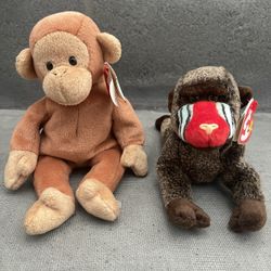 Ty Original Beanie Baby Monkey lot 2pc CHEEKS& Bongo Mint with Tag