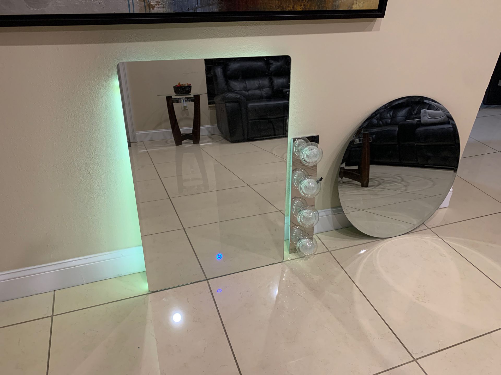 Light up mirror with lights and oval mirror bundle.