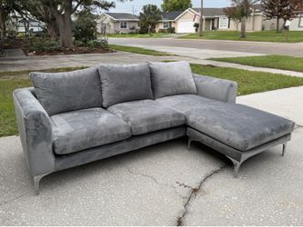 West Elm Andes Terminal Chaise Sectional Couch Velvet