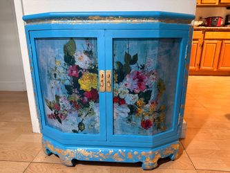 Hand-Painted Blue Floral Cabinet