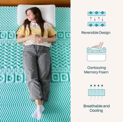 ***NEW IN BOX*** Linenspa 2"7-Zone Cooling Gel and Green Tea Infused Memory Foam Mattress Topper, Queen