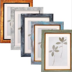 Fixwal 5x7 Picture Frame Set of 5, Vintage Photo Frame, Rustic Retro Picture Frame with Tempered Glass, Decorative Art on Walls and Tabletop Placement