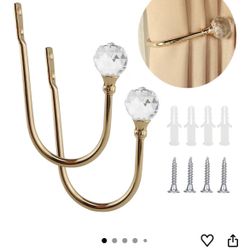 2 Pack Curtain Holdbacks Wall Mounted Curtain Tiebacks Hooks Glass Crystal