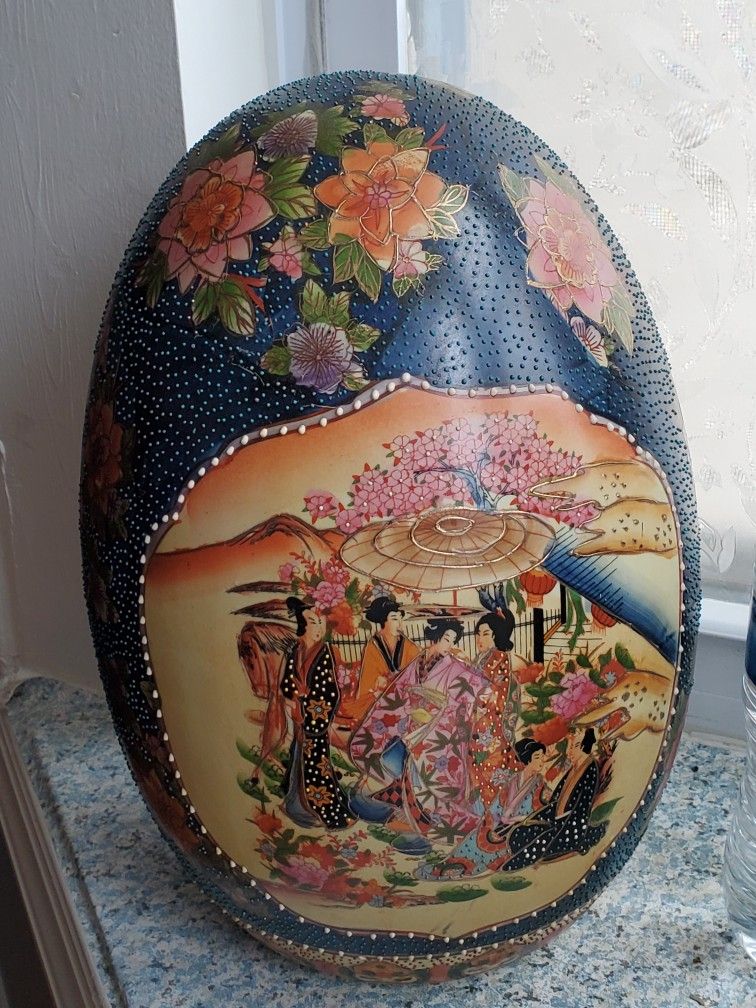 Large Vintage Hand Painted Decorative Asian Egg