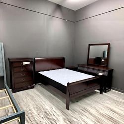 Louis Philip Cherry Sleigh Bedroom Set