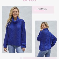 Dokotoo Womens Winter Solid Turtleneck Balloon Long Sleeve Sweaters Pullover Outerwear