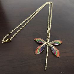 Handmade rainbow dragonfly pendant necklace/ We Ship Fast!