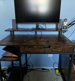 (Items on table not included) Rolanstar computer desk rustic brown good condition