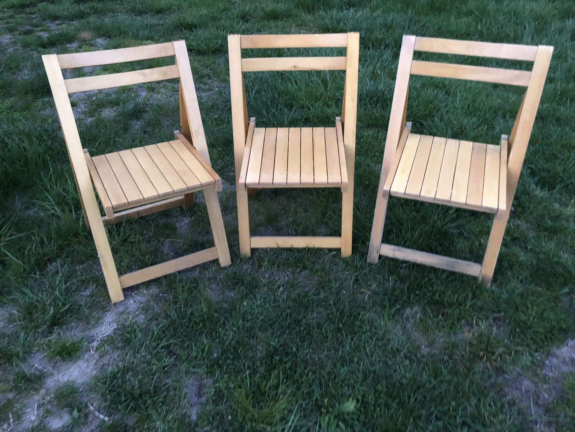 3 Solid Wood Mid Century Modern Folding Chairs