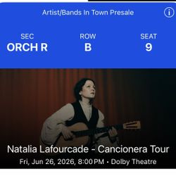 NATALIA LAFOURCADE TIX 2ND ROW ORCHESTRA SEATS  $250 Each
