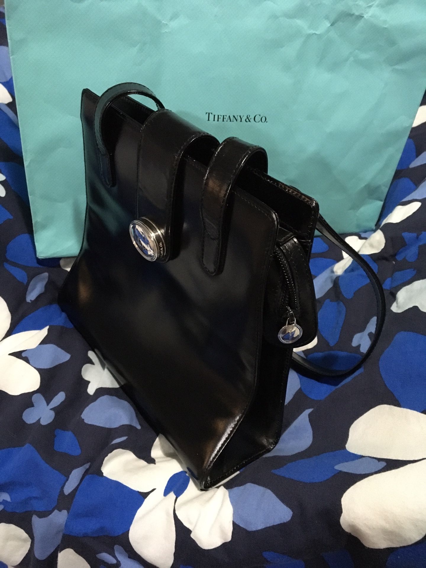 Black Leather Vintage Handbag Tiffany &Co