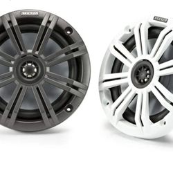 KICKER KM65 6.5-Inch (165mm) Marine Coaxial Speakers with 3/4-Inch (20mm) Tweeters, 4-Ohm, Charcoal and White Grilles