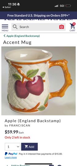 Franciscan Apple D Handle Grand Mugs Ceramic Set O 4 Backstamped Made In Thailand