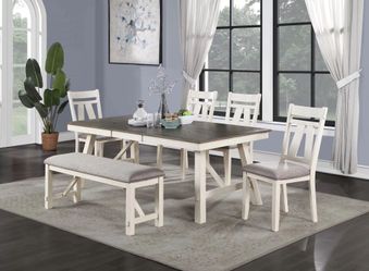 Brand New White & Grey 6pc Formal Dining Table Set