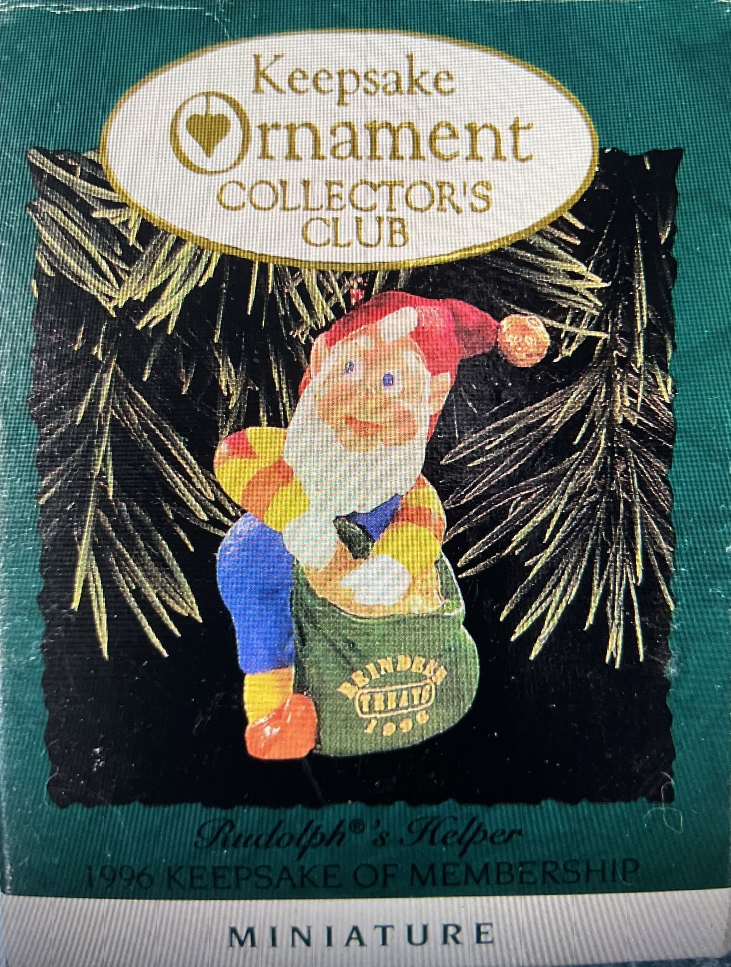 Hallmark Keepsake Ornament Collector's Club 1996 Miniature 'Rudolph's Helper' El