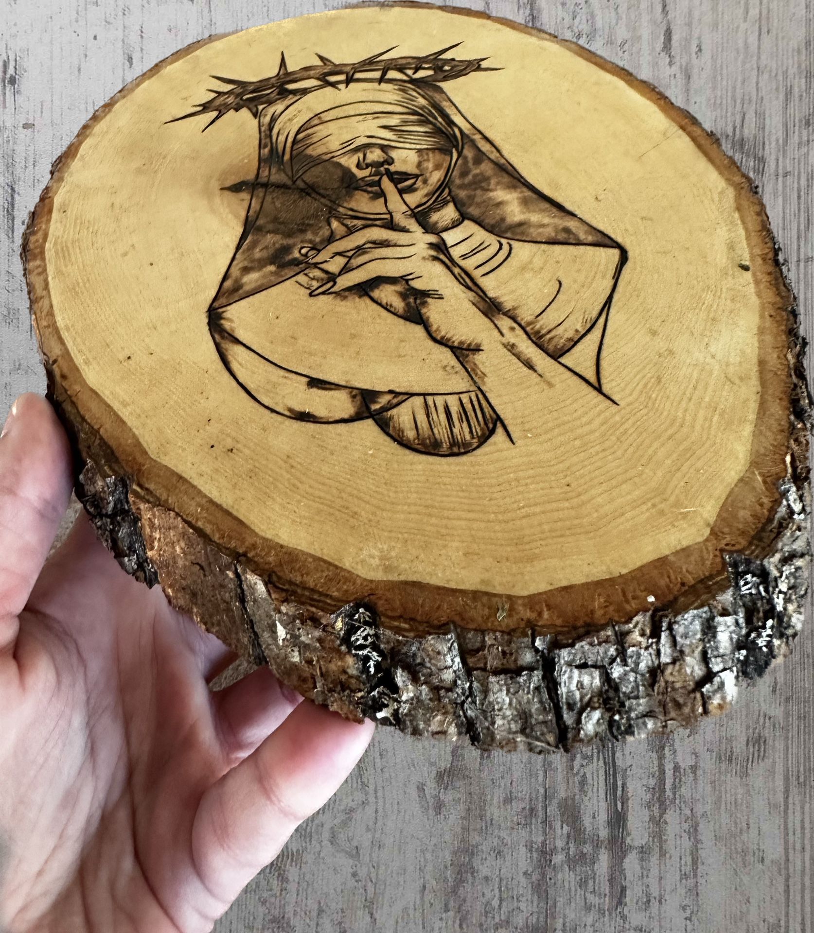 Nun Scary wood burning pyrography gift cutting cheese board coaster centerpiece wedding gift birthday basswood handcrafted wall handmade
