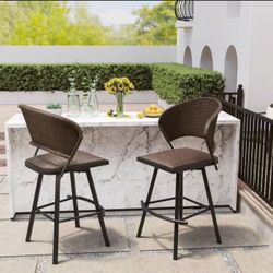 Vicllax Outdoor Swivel Bar Stools Patio Chair Set of 2 Rattan Modern for Garden Pool Lawn (Brown)