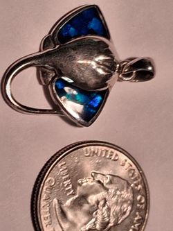 Silver Stingray Pendant with Blue Opal Inlay