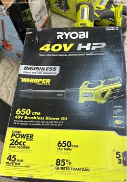Ryobi 40V HP Brushless Whisper Series 650 CFM Blower Kit