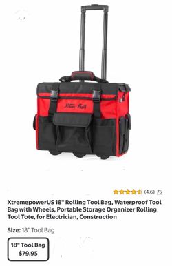 XtremepowerUS 18" Rolling Tool Bag, Waterproof Tool Bag with Wheels, Portable Storage Organizer Rolling Tool Tote, for Electrician, Construction