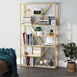 New Earlimart 70.9 White Gold 7-Tier Open Bookshelf