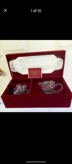 3-pc Set Red Velvet Gift Box Crystal Legends By Godinger, Hand Crafted 24% Lead Crystal Bowls and Silver Plate