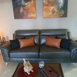 Dark Gray  Leather Sofa