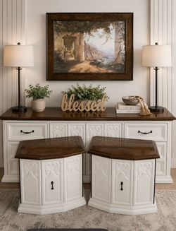 White and Wood Sideboard with Matching End Tables