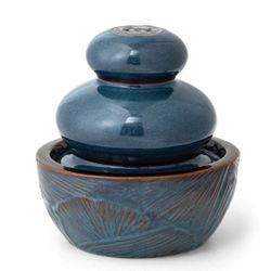 Outdoor Fountains with LED Lights - 8.75"H Turquoise Leaf-Textured Ceramic Tabletop Water Feature for Home & Garden