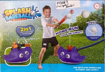 2 in 1 Water Baseball Summer Toys Sprinkler for Kids, Toddler Outdoor Toys Sprinklers for Yard with 2 Sprinkler Heads, 360° Roating Water Toys NEW §NE