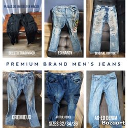 Assorted Men's Jeans, Premium Brands (See Photos For Prices!); Sizes 32 / 34 / 36