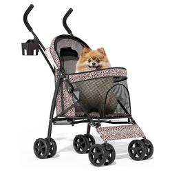 4 Wheels Pet Stroller, Easy-Fold Umbrella Shaped Dog Cat Jogger Stroller w/Storage Bag & Visible Mesh for Small/Medium Dogs Cats Leopard Print
