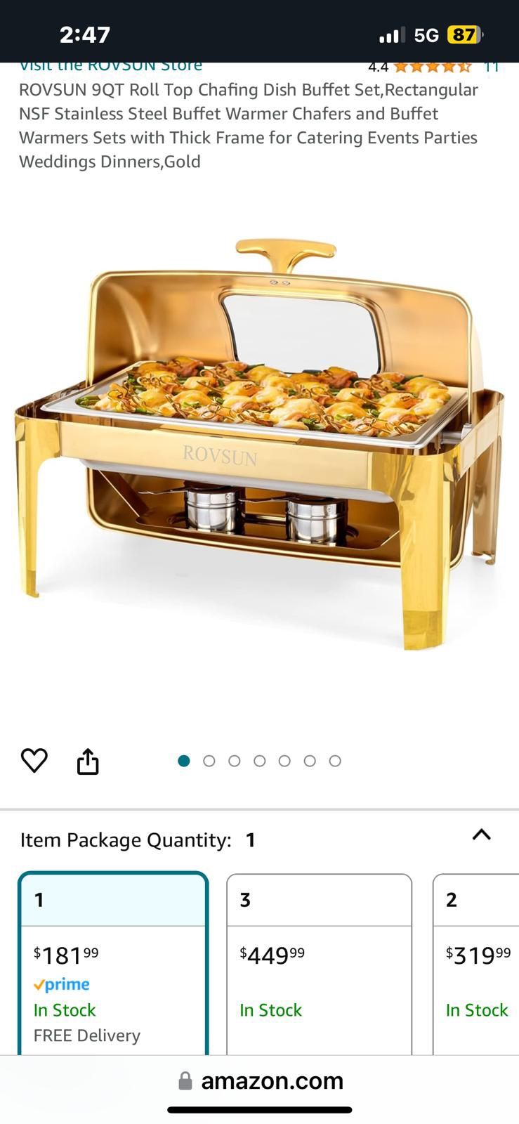 Rovsun 9qt Rectangular Roll Top Chafing Dish Buffet Set With Full Size Pan In Gold