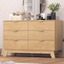 Fluted Dresser for Bedroom,6 Drawer Dresser for Closet,47" Wide Storage Cabinet and Chest of Drawers with Gold Handle,TV Stand,Storage Organizer for L
