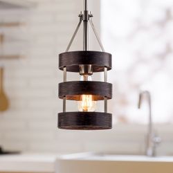 Rustic Woodgrain Cage Pendant Light - New