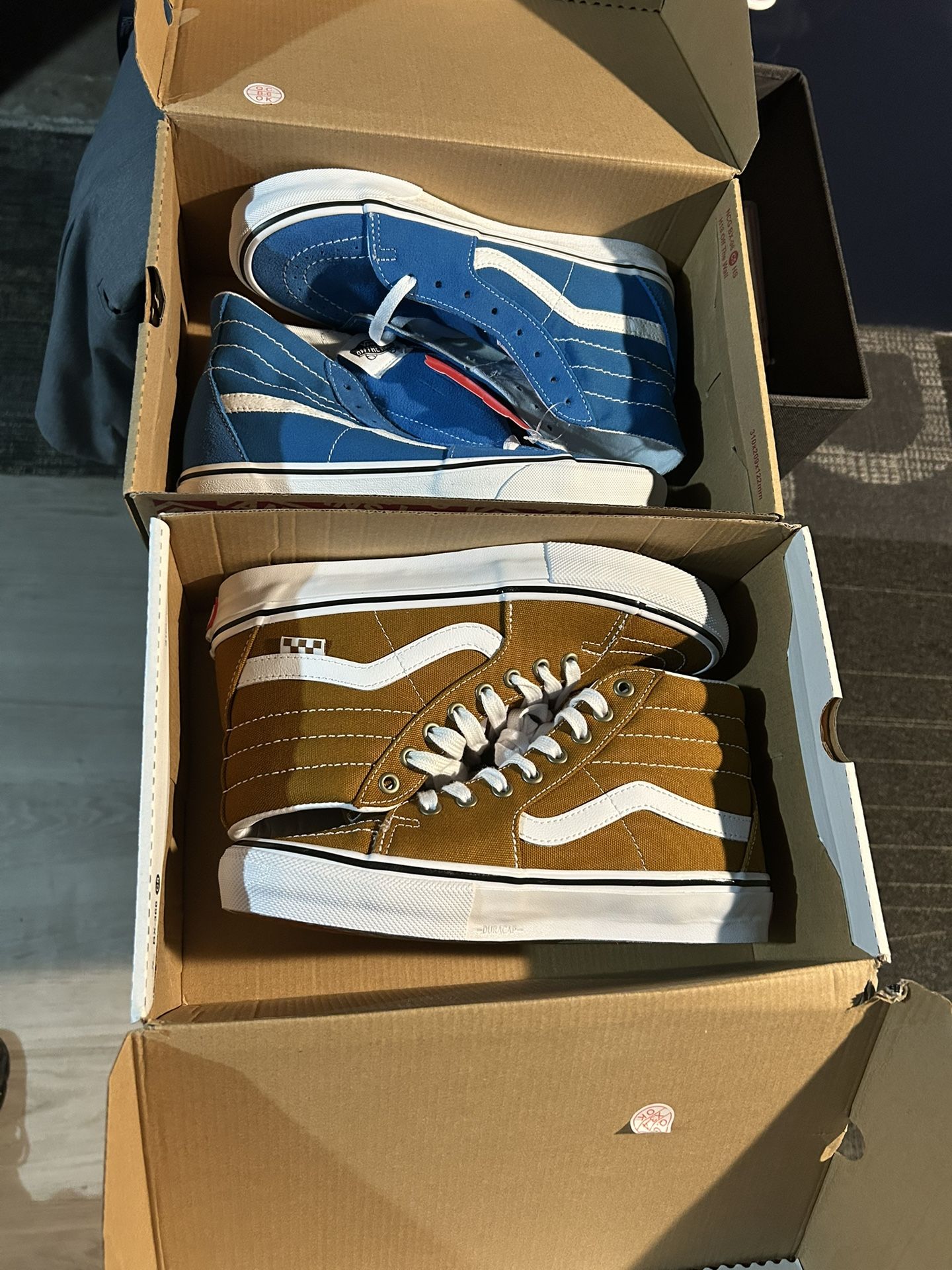 Two Vans Blue And Brown