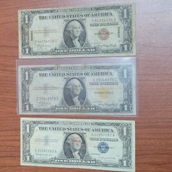 Rare Brown, Yellow, Blue Seal One Dollar Bills 