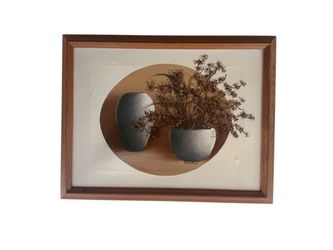 Vintage Scandinavian Framed Still Life Painting with Vases