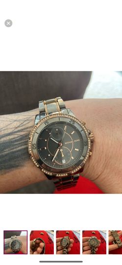 Authentic Michael Kors Ceramic Grey Rose Gold Bling watch