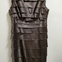 Women's Sleeveless Cocktail Dress By London Times 10P-Shimmery Ruffle Layers Brown 