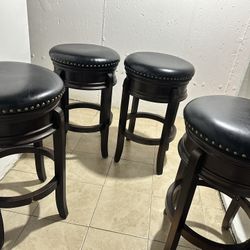 29” Swivel Leather and wood pub height Barstool with cushioned seat x4