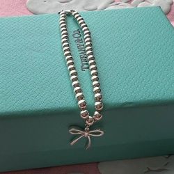 Tiffany &Co. Bead Bracelet Women Sterling Silver Bow Pendant