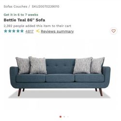 Bob’s Discount Furniture Bette Teal 86 “ sofa New