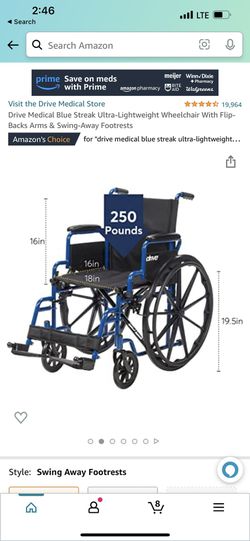 Drive Medical Blue Streak Ultra-Lightweight Wheelchair With Flip-Backs Arms  & Swing-Away Footrests for Sale in Sterling, NE - OfferUp